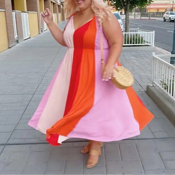 NWT Eloquii Striped Parachute Midi Dress 16 - Picture 3 of 11